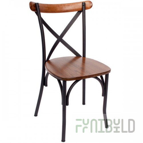 BFM Seating Henry Sand Black Steel Side Chair with Autumn Ash Wooden Back and Seat