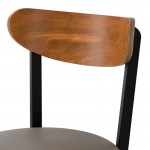 Lancaster Table & Seating Boomerang Black Finish Chair with Dark Gray Vinyl Seat and Vintage Wood Back