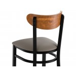 Lancaster Table & Seating Boomerang Black Finish Chair with Dark Gray Vinyl Seat and Vintage Wood Back
