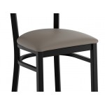 Lancaster Table & Seating Boomerang Black Finish Chair with Dark Gray Vinyl Seat and Vintage Wood Back