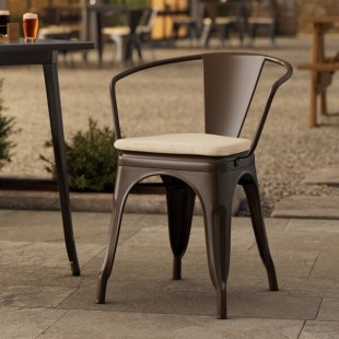 Lancaster Table & Seating Alloy Copper Outdoor Arm Chair with Tan Fabric Magnetic Cushion Lancaster Table & Seating Alloy Copper Outdoor Arm Chair with Tan Fabric Magnetic Cushion