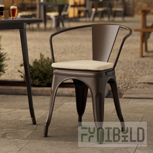 Lancaster Table & Seating Alloy Copper Outdoor Arm Chair with Tan Fabric Magnetic Cushion