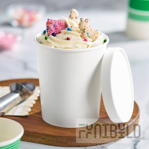 Choice 1 Qt. White Paper Double-Wall Frozen Yogurt / Food Cup with Paper Lid - 250/Case