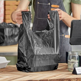 Choice Customizable 1/6 Standard Size Black Unprinted Standard-Duty Plastic T-Shirt Bag - 1,000/Case