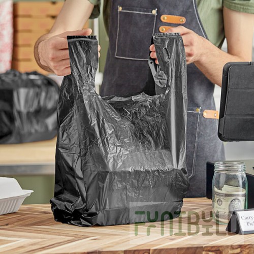 Choice Customizable 1/6 Standard Size Black Unprinted Standard-Duty Plastic T-Shirt Bag - 1,000/Case
