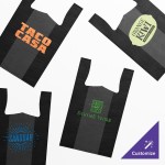 Choice Customizable 1/6 Standard Size Black Unprinted Standard-Duty Plastic T-Shirt Bag - 1,000/Case