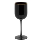 Posh Setting 12 oz. Round Black Plastic Wine Goblet with Gold Rim - 60/Case Posh Setting 12 oz. Round Black Plastic Wine Goblet with Gold Rim - 60/Case