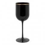 Posh Setting 12 oz. Round Black Plastic Wine Goblet with Gold Rim - 60/Case Posh Setting 12 oz. Round Black Plastic Wine Goblet with Gold Rim - 60/Case