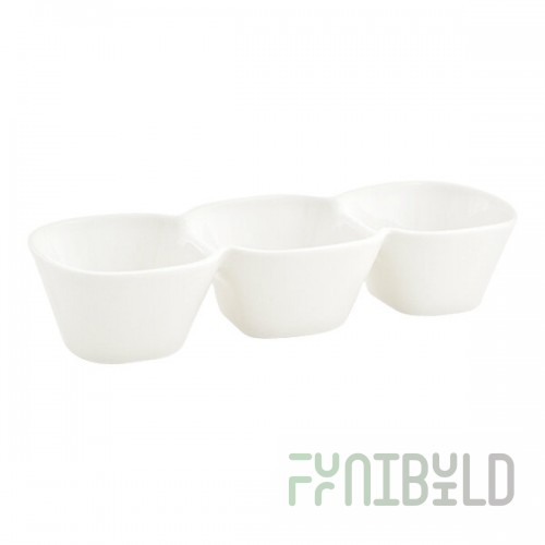 Front of the House Catalyst 12 oz. European White Triple Compartment Porcelain Bowl - 6/Case