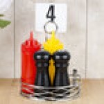 American Metalcraft SRBNC2 Chrome Half Round Birdnest Condiment Caddy with Card Holder - 8