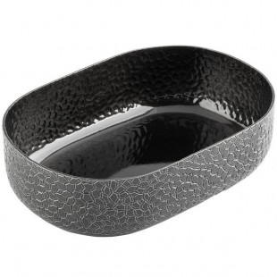 TableCraft 10702 Crackle 64 oz. Oval Black Aluminum Serving Bowl TableCraft 10702 Crackle 64 oz. Oval Black Aluminum Serving Bowl