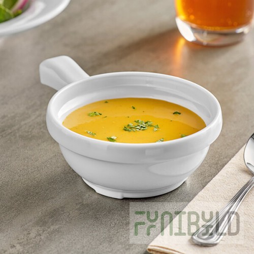 Acopa Foundations 10 oz. White Melamine Soup Bowl with Handle - 12/Pack