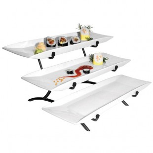Cal-Mil PP1033-13 Prestige Black Wide Frame Three Tier Wire Stand with Porcelain Platters - 23 Cal-Mil PP1033-13 Prestige Black Wide Frame Three Tier Wire Stand with Porcelain Platters - 23