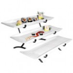 Cal-Mil PP1033-13 Prestige Black Wide Frame Three Tier Wire Stand with Porcelain Platters - 23