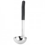 TableCraft AM5334BK Antimicrobial 2 oz. Stainless Steel Slotted Oval Portion Spoon with Black Handle