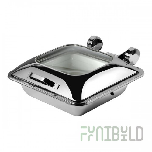 Smart Buffet Ware Smart W by Front of the House 5.75 Qt. Square Induction Chafer with Tempered Glass Lid and Stainless Steel Food Pan BCH011MSS18