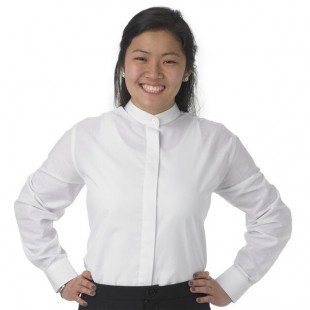 Henry Segal Women's Customizable White Long Sleeve Band Collar Dress Shirt - L