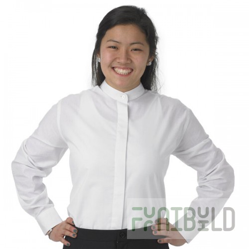 Henry Segal Women's Customizable White Long Sleeve Band Collar Dress Shirt - L