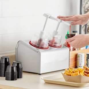 Steril-Sil 30 oz. 2-Compartment Stainless Steele Condiment Dispenser Kit with Red Cylinders and Dome Top Pump Lids Steril-Sil 30 oz. 2-Compartment Stainless Steele Condiment Dispenser Kit with Red Cylinders and Dome Top Pump Lids