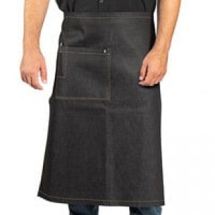 Uncommon Chef 3126 Twisted Denim Customizable 100% Cotton Uptown Bistro Apron with Black Webbing and 1 Pocket - 33 Uncommon Chef 3126 Twisted Denim Customizable 100% Cotton Uptown Bistro Apron with Black Webbing and 1 Pocket - 33
