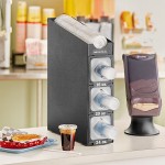 KleanTake by ServSense Black Countertop Slim Cup Dispenser Cabinet with Top Lid / Straw Organizer - 3 Slot