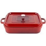 GET Heiss 5 Qt. Red Enamel Coated Cast Aluminum Roasting Pan with Lid - 12 7/8