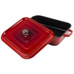 GET Heiss 5 Qt. Red Enamel Coated Cast Aluminum Roasting Pan with Lid - 12 7/8