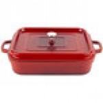 GET Heiss 5 Qt. Red Enamel Coated Cast Aluminum Roasting Pan with Lid - 12 7/8