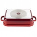 GET Heiss 5 Qt. Red Enamel Coated Cast Aluminum Roasting Pan with Lid - 12 7/8