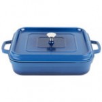 GET Heiss 5 Qt. Red Enamel Coated Cast Aluminum Roasting Pan with Lid - 12 7/8