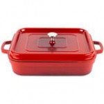 GET Heiss 5 Qt. Red Enamel Coated Cast Aluminum Roasting Pan with Lid - 12 7/8