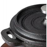 Valor 8 oz. Pre-Seasoned Mini Cast Iron Pot with Rustic Chestnut Finish Rubberwood Underliner