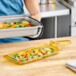 Carlisle 10458H13 StorPlus 1/3 Size Amber High Heat Plastic Food Pan with Handle - 1/2 Carlisle 10458H13 StorPlus 1/3 Size Amber High Heat Plastic Food Pan with Handle - 1/2