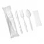 Choice White Heavy Weight Polypropylene Plastic Cutlery Pack with Napkin - 250/Case Choice White Heavy Weight Polypropylene Plastic Cutlery Pack with Napkin - 250/Case