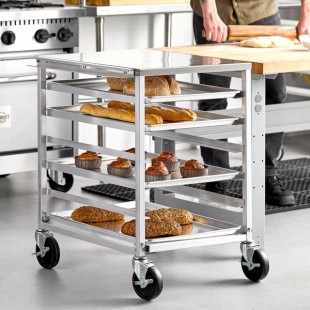 Regency 6 Pan End Load Aluminum Undercounter Bun / Sheet Pan Rack with Stainless Steel Top and Side Channel