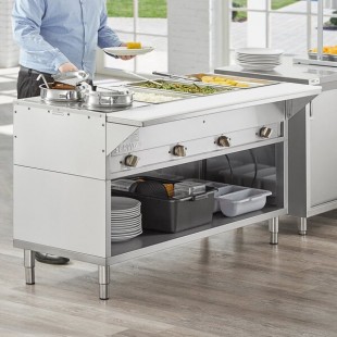 ServIt Four Pan Open Well Electric Steam Table with Partially Enclosed Base - 120V, 2000W ServIt Four Pan Open Well Electric Steam Table with Partially Enclosed Base - 120V, 2000W