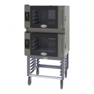 Cadco Bakerlux Station BLS-4FTR-2 Double Stacked 4-Shelf Full Size Heavy-Duty Digital Countertop Convection Ovens with Right Side Doors, Touch Control Panels, and Stand - 208-240V Cadco Bakerlux Station BLS-4FTR-2 Double Stacked 4-Shelf Full Size Heavy-Duty Digital Countertop Convection Ovens with Right Side Doors, Touch Control Panels, and Stand - 208-240V