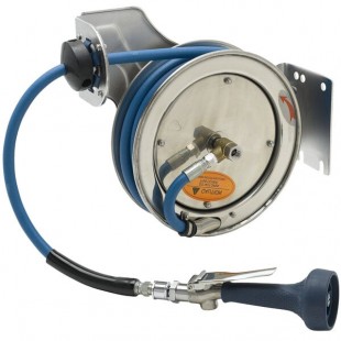 T&S B-7112-08M 15' Open Stainless Steel Hose Reel with B-0108 JeTSpray Spray Valve