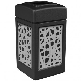 Commercial Zone 734261 42 Gallon Black Square Trash Can with Stainless Steel Intermingle Panels