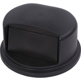 Carlisle 34103403 Bronco 32 Gallon Black Round Dome Top Trash Can Lid with Hinged Door