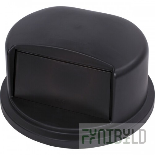 Carlisle 34103403 Bronco 32 Gallon Black Round Dome Top Trash Can Lid with Hinged Door