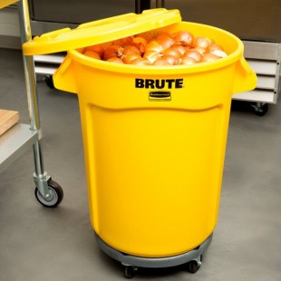 Rubbermaid® BRUTE 32 Gallon Yellow Round Trash Can with Lid and Dolly Rubbermaid® BRUTE 32 Gallon Yellow Round Trash Can with Lid and Dolly