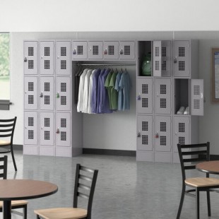 Regency Space Solutions Gray 3 Tier Locker with 22 Compartments and Garment Rack Regency Space Solutions Gray 3 Tier Locker with 22 Compartments and Garment Rack
