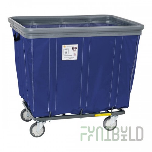 R&B Wire Products, Inc. 12 Bushel Navy Fully Sewn Vinyl Basket Truck with Bumper and Swivel Casters 412SOBC/NVY