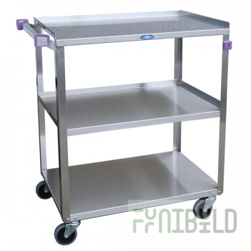 Lakeside 422A Medium-Duty Stainless Steel Three Shelf Utility Cart with Purple Handle and Leg Bumpers - 19