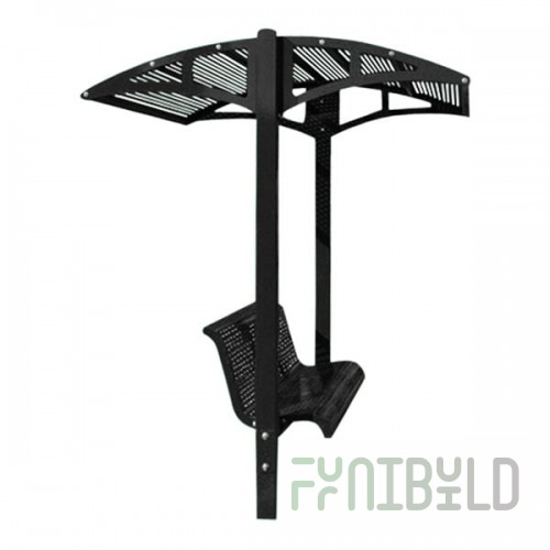 Paris Site Furnishings Shade Series 6' Jet Black Surface Mounted Park Bench with Canopy and Basket Weave Perforations 85 1/2