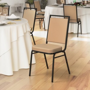 Lancaster Table & Seating Square Back Banquet Chair with Tan Vinyl and Black Frame Lancaster Table & Seating Square Back Banquet Chair with Tan Vinyl and Black Frame