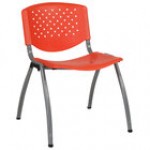 Flash Furniture RUT-F01A-OR-GG Hercules Series Orange Plastic Stack Chair with Titanium Frame