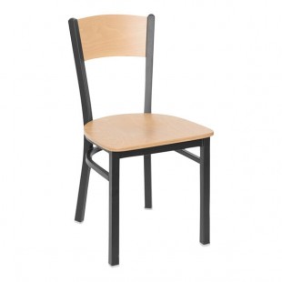 BFM Seating Dale Sand Black Customizable Metal Side Chair with Natural Finish Wooden Back and Seat