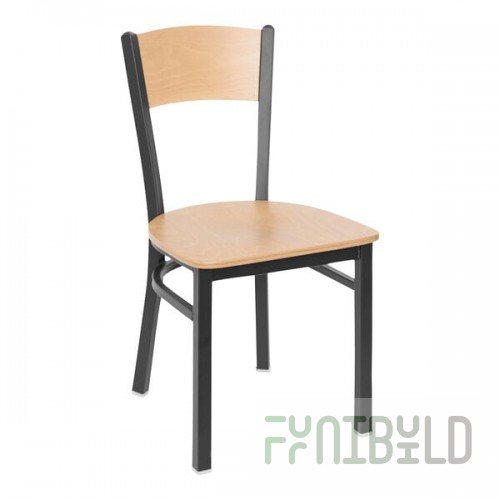 BFM Seating Dale Sand Black Customizable Metal Side Chair with Natural Finish Wooden Back and Seat